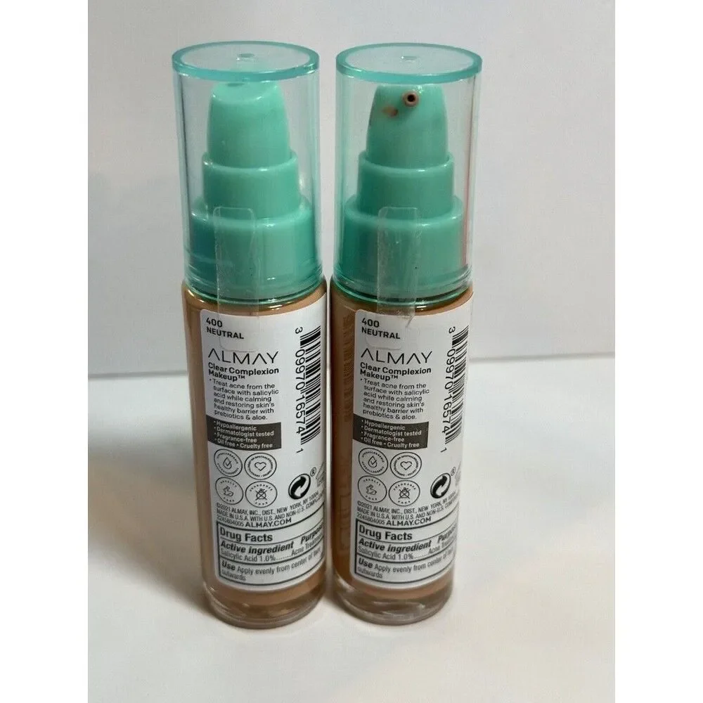 2 -Almay Clear Complexion Makeup Acne Treatment Foundation 400 Neutral Expired
